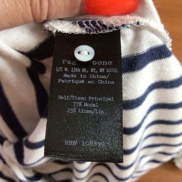 Women’s Rag & Bone Navy Blue and White Striped Victor Blouse Size Small‎ - Picture 7 of 9